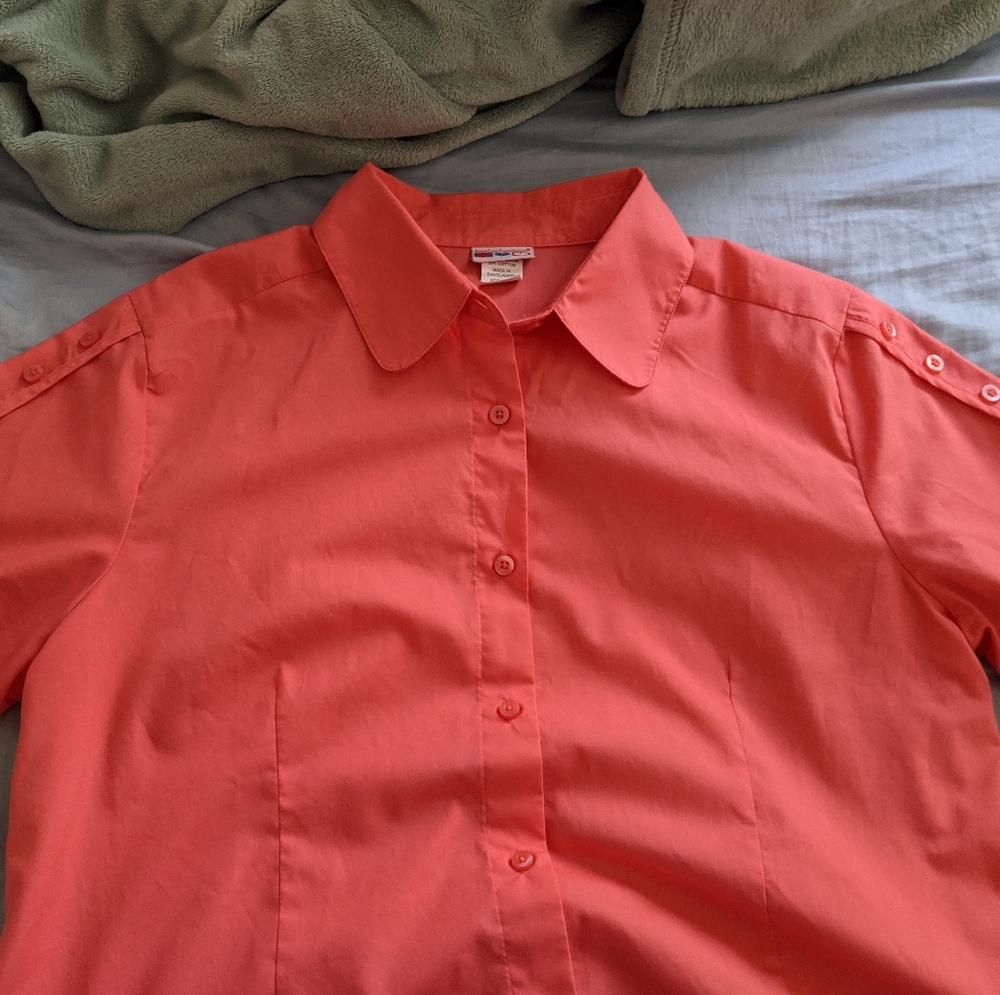 Coral button-up blouse L